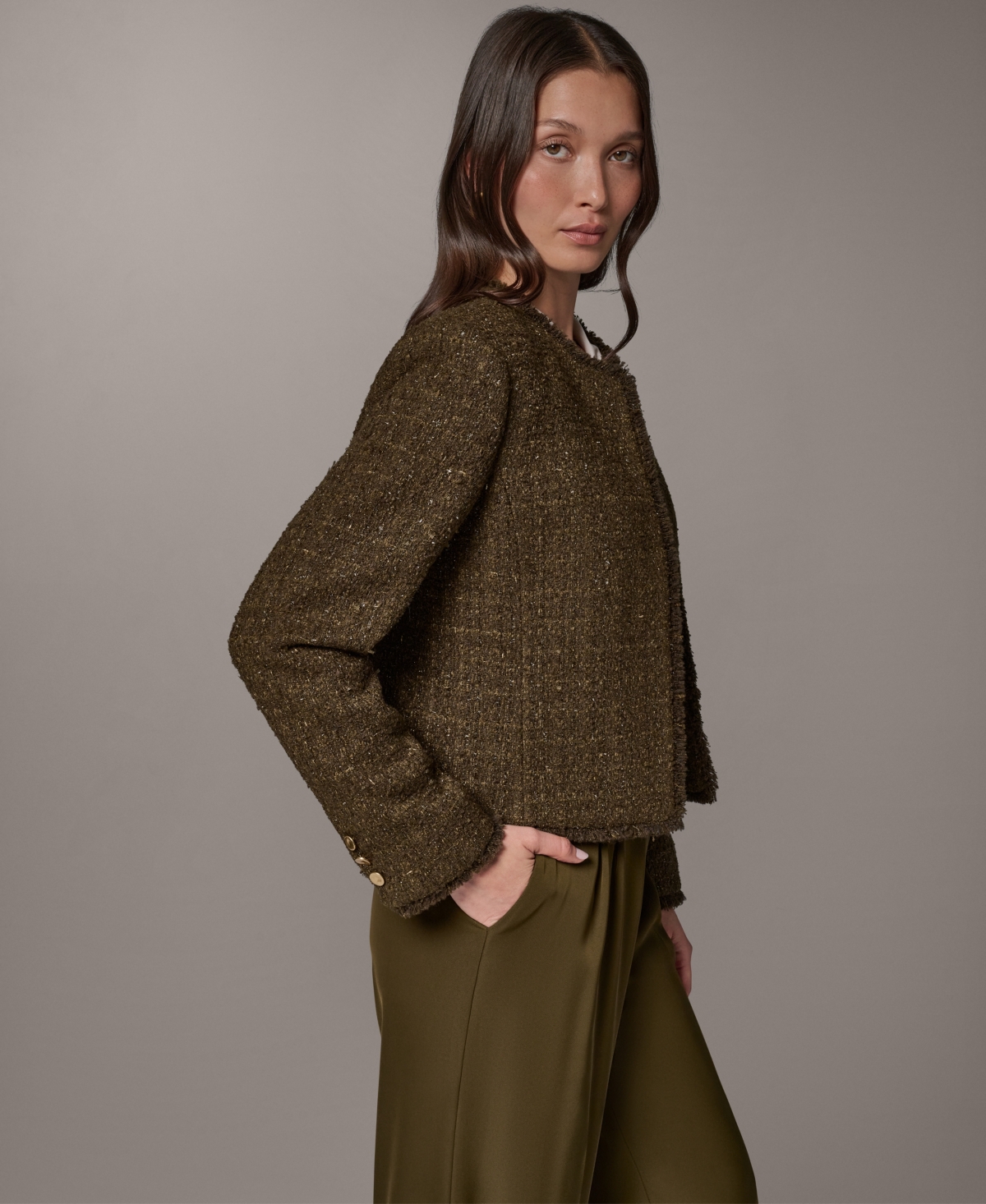 Donna Karan New York Women's Open-Front Fring Jacket
