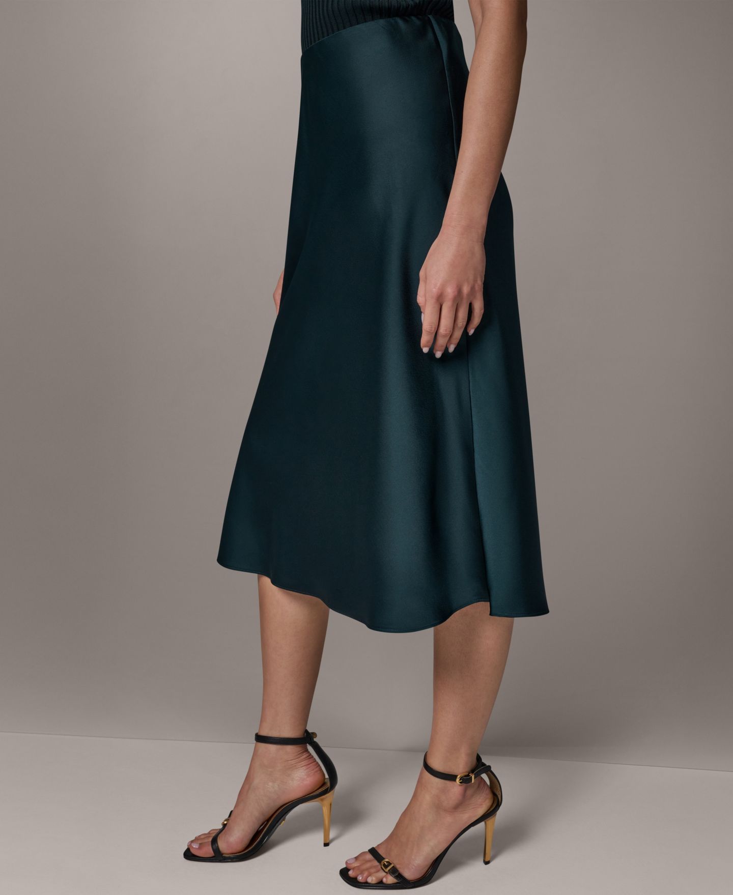 Женская юбка Donna Karan New York Bias A-Line Midi, цвет: Чёрный тёмно-зелёный — фото 3