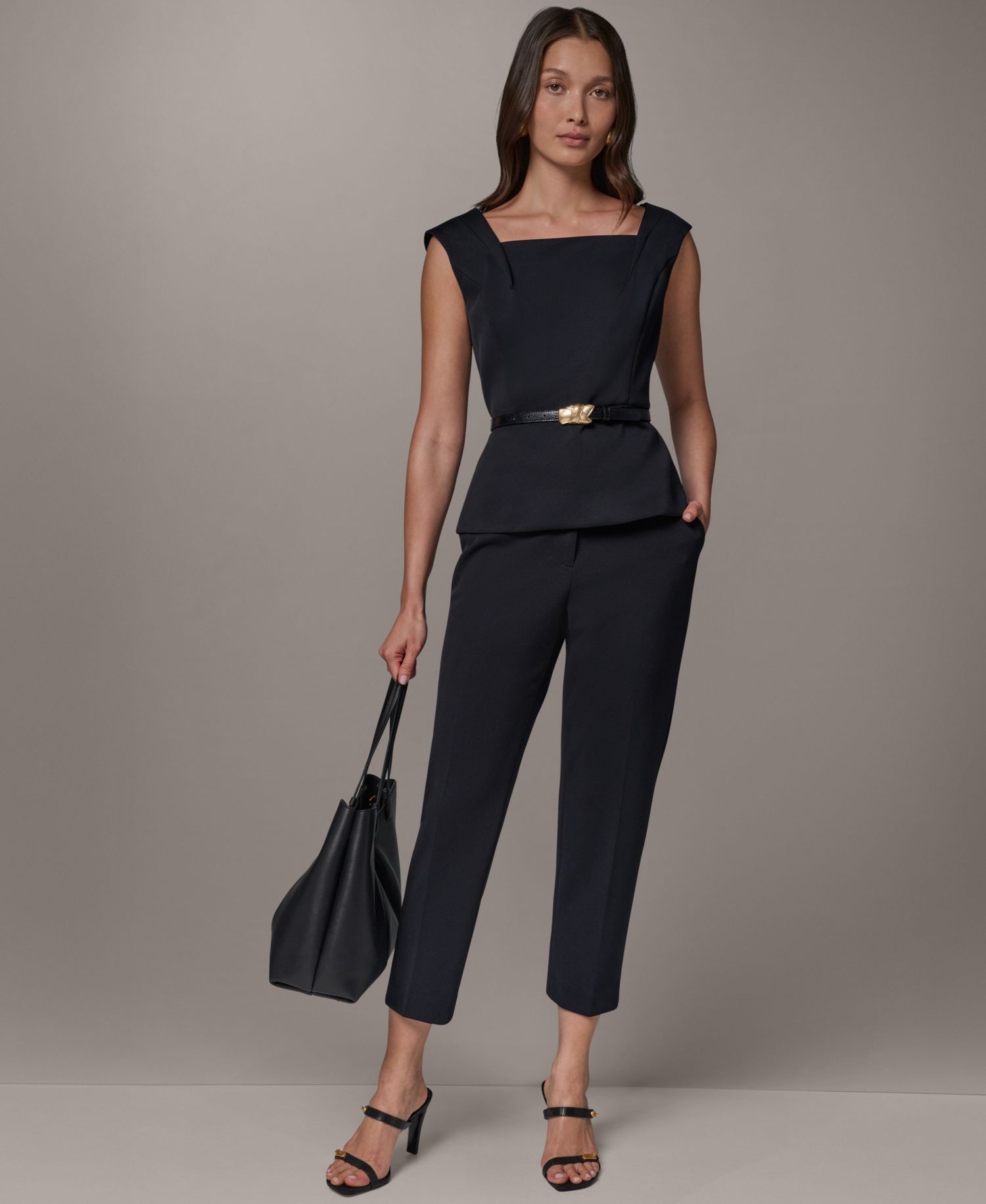 Women's Square Neck Belted Sleeveless Top