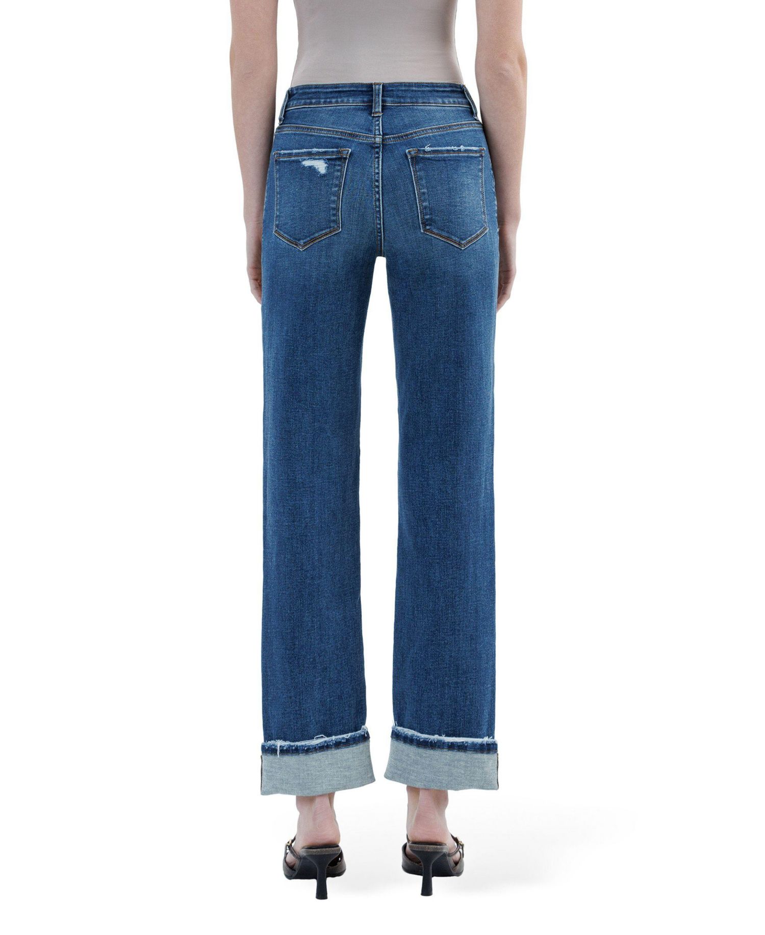 Women's High Rise Distressed Cuffed Straight Jeans