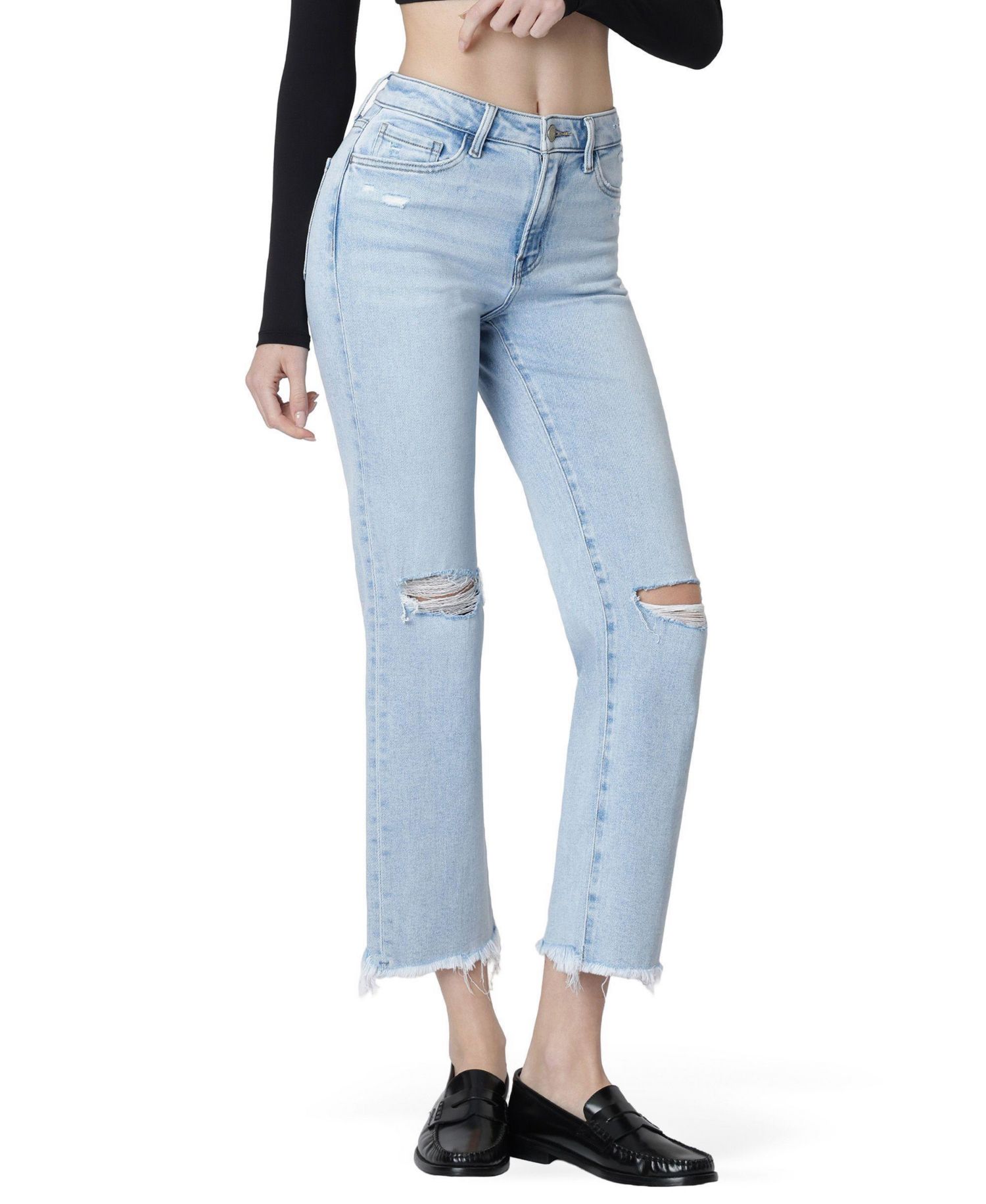 Women's High Rise Distressed Ankle Straight Jeans