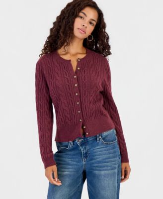 Juniors' Cable-Knit Crew-Neck Cardigan