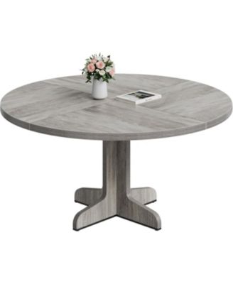  Round Dining Table for 4, Farmhouse Kitchen Table with Wood Top and Stable Base.