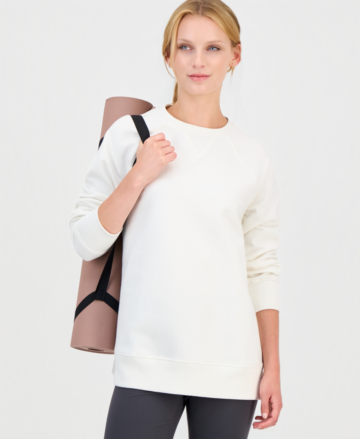 Id Ideology Women's Fleece Pullover Tunic Crewneck Long-sleeve Sweater, Macy's Exclusive In Tofu