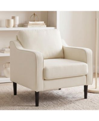 Gaomon Mid-Century Modern Accent Chairs, Modern Linen Fabric Armchair for Living Room, Comfy Sofa Chairs with Scooped Arms