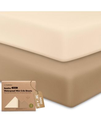 Soothe Waterproof Pack N Play Sheets for Girls, Boys, 2pk 38x26 Cotton Mini Crib Sheets Fitted, Soft, Breathable