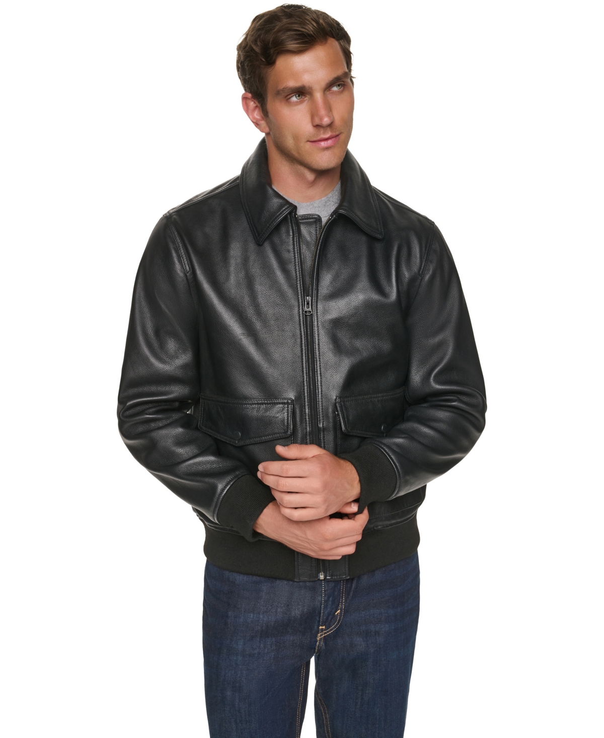 Cole Haan Men's Textured Leather Bomber Jacket