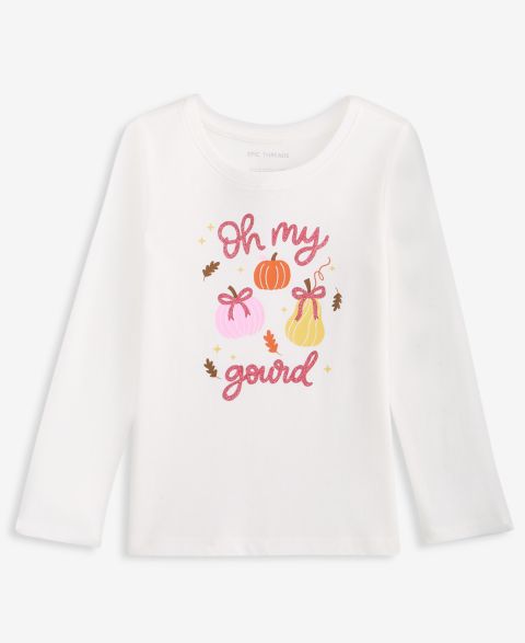 Футболка Epic Threads Long-Sleeve Oh My Gourd T-Shirt для девочек-малышей, цвет: Angel Whit