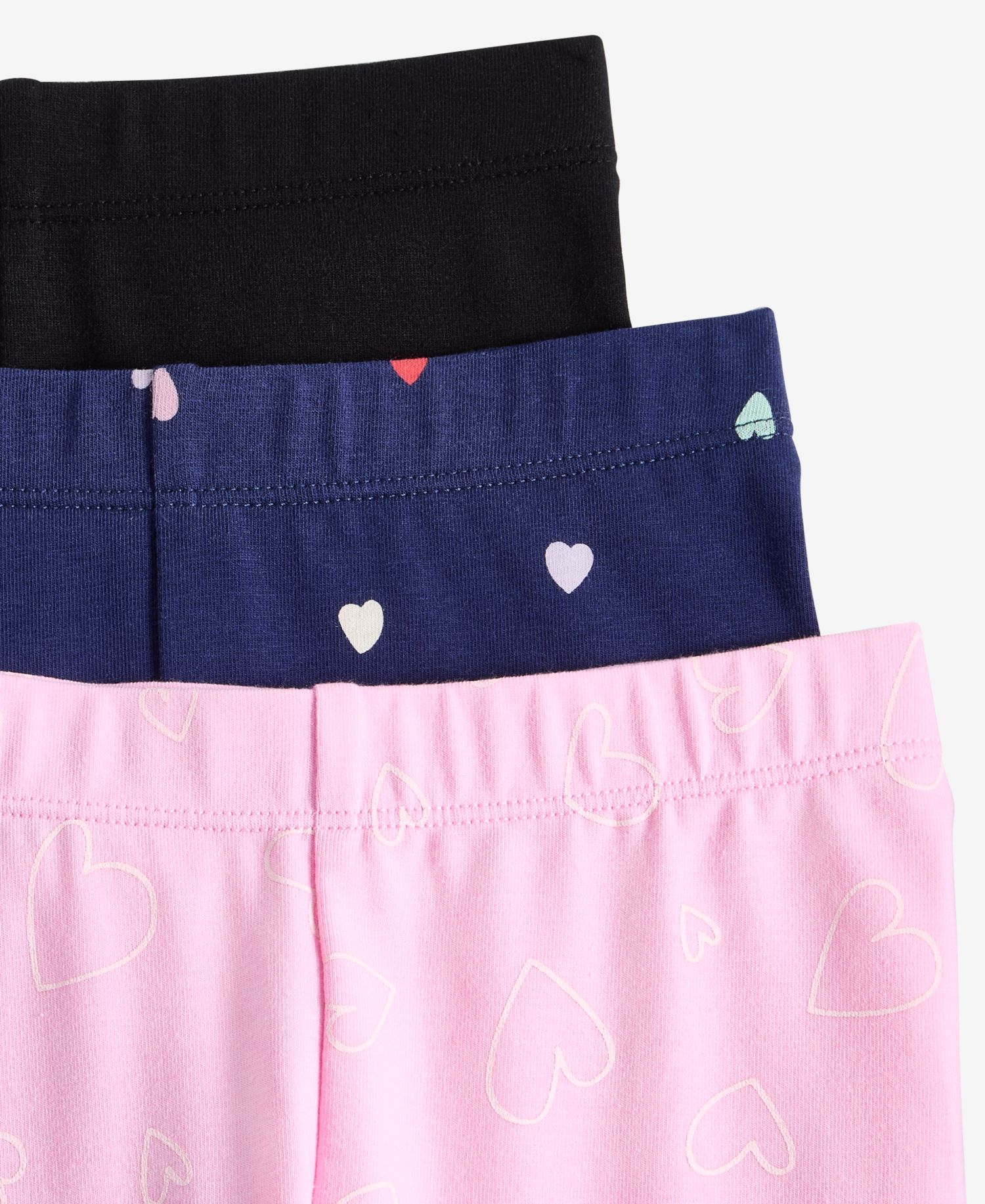 Toddler Girls' 12M-5T Solid and Heart-Print Leggings, 3-Pack
