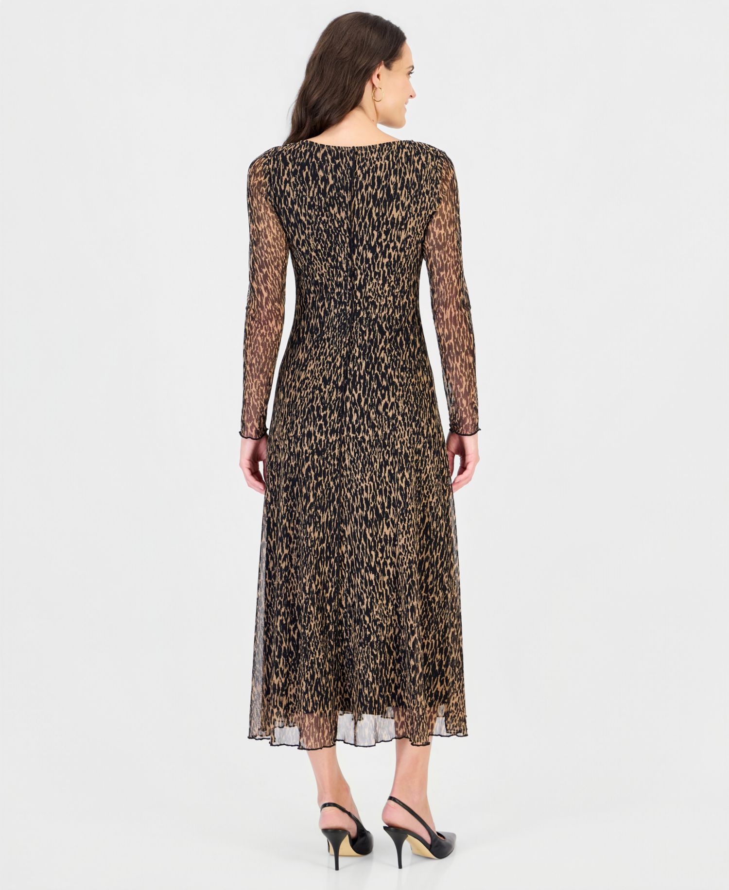 Women's Long-Sleeve Mesh Boat-Neck Dress