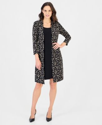 Women's Geometric-Print Scoop Neck 3/4-Sleeve Jacket Dress