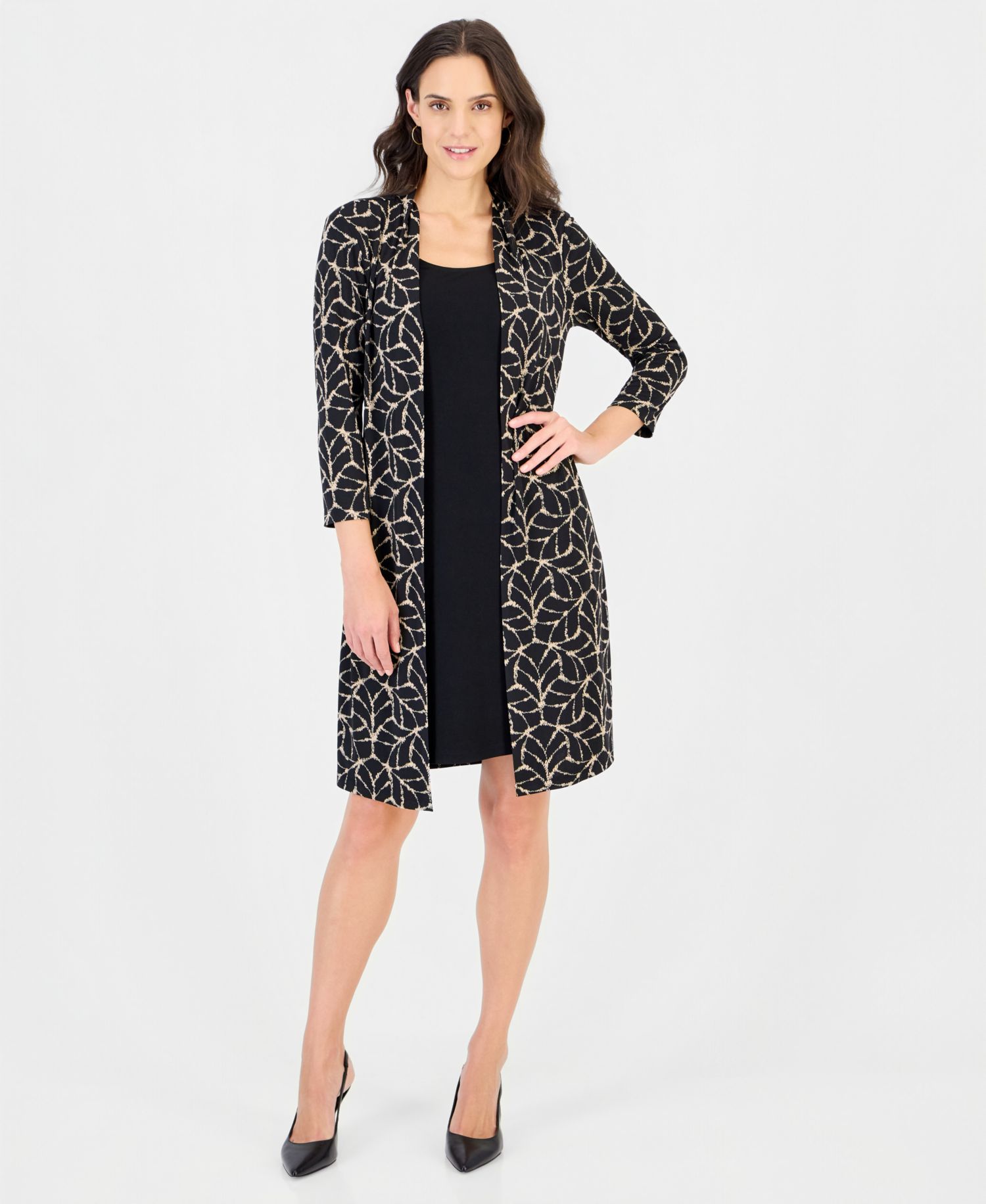 Women's Geometric-Print Scoop Neck 3/4-Sleeve Jacket Dress