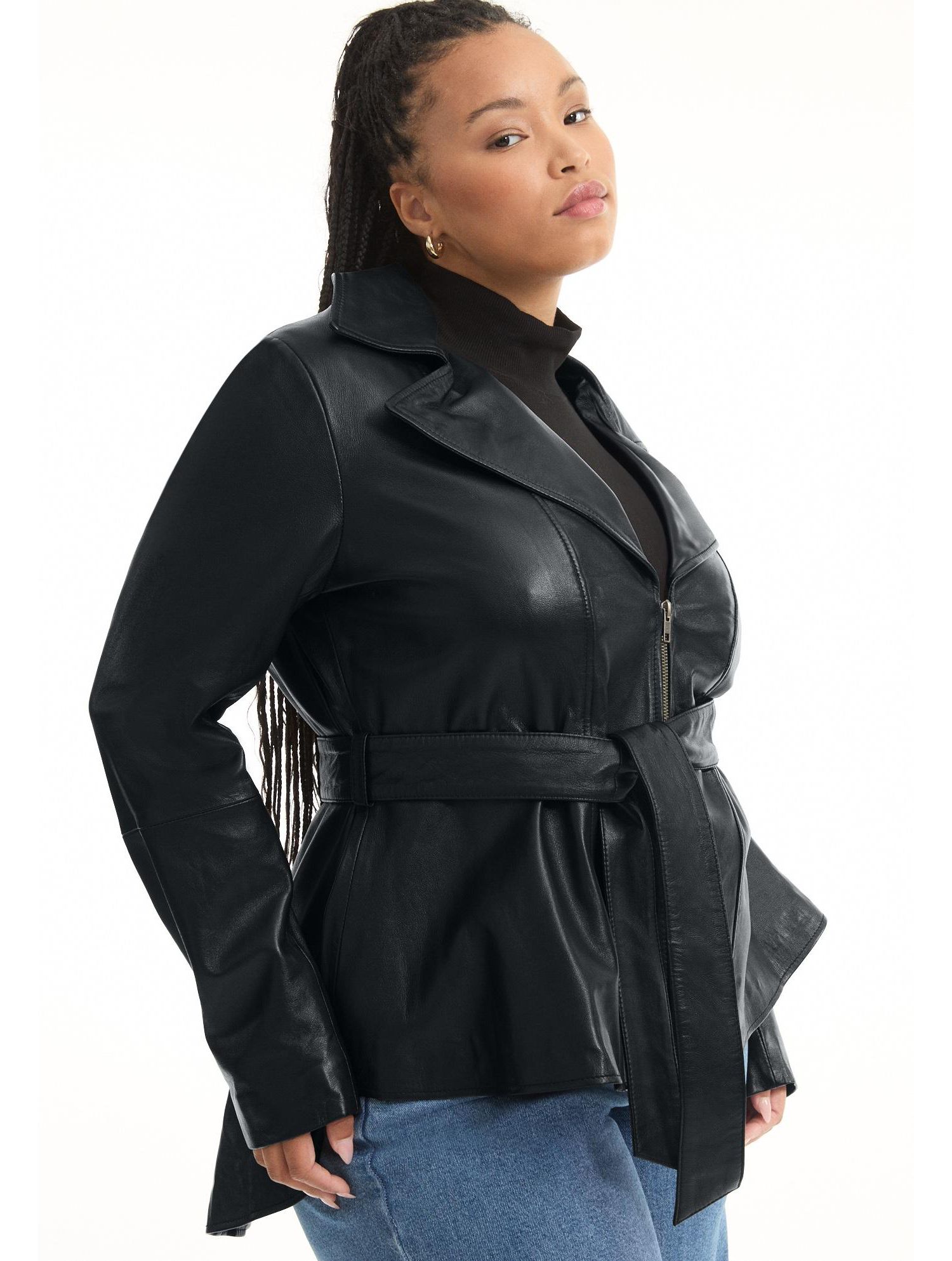 Women's June and Vie High-Low Belted Leather Jacket