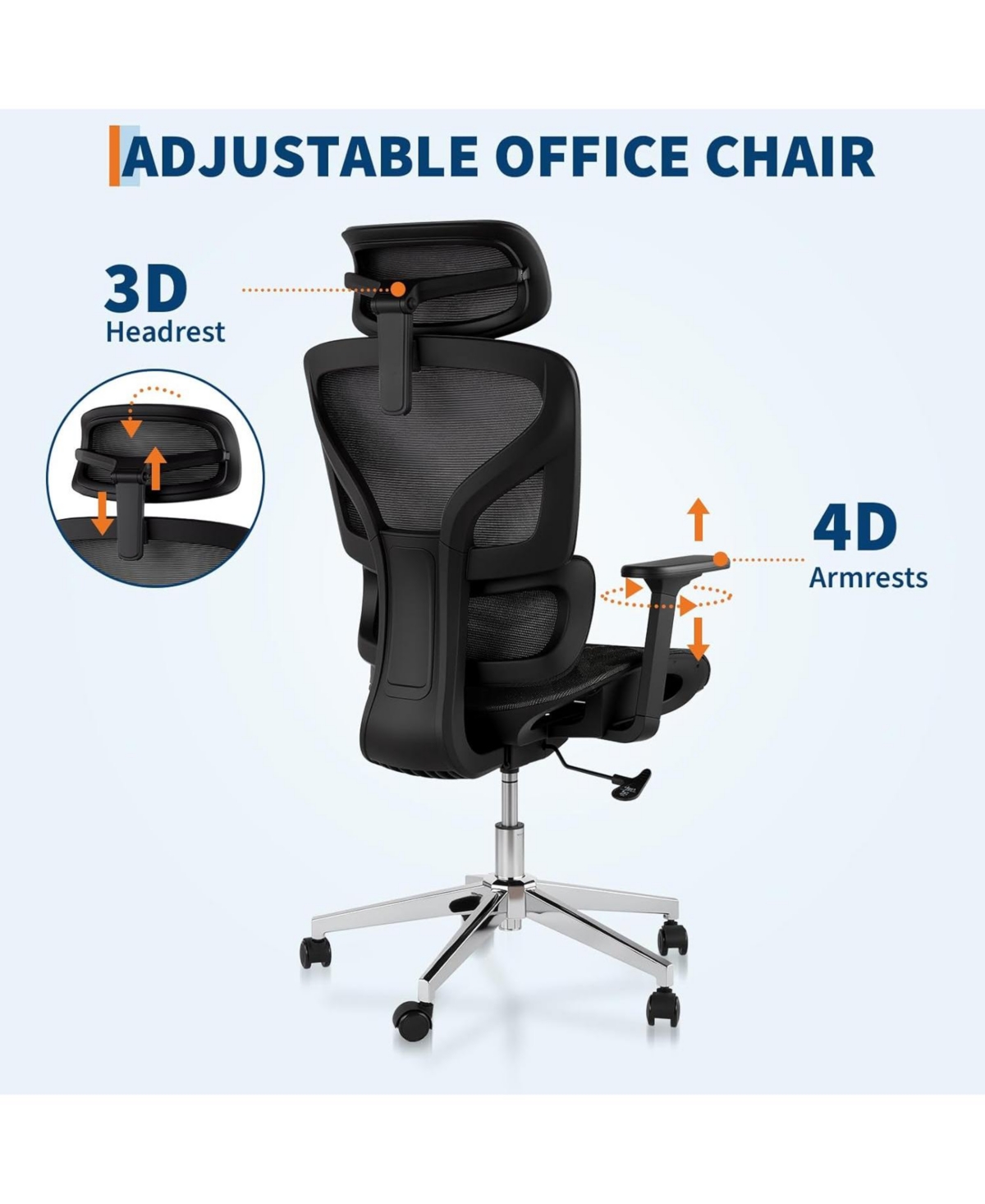 gaomon Ergonomic Mesh Office Chair with High Back Support, 3D Adjustable Armrests and Smooth Wheels, Breathable Desk Computer Chair