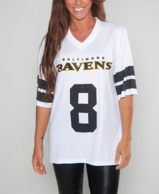 Women's Lamar Jackson White Baltimore Ravens Crystal V-Neck Tunic Top