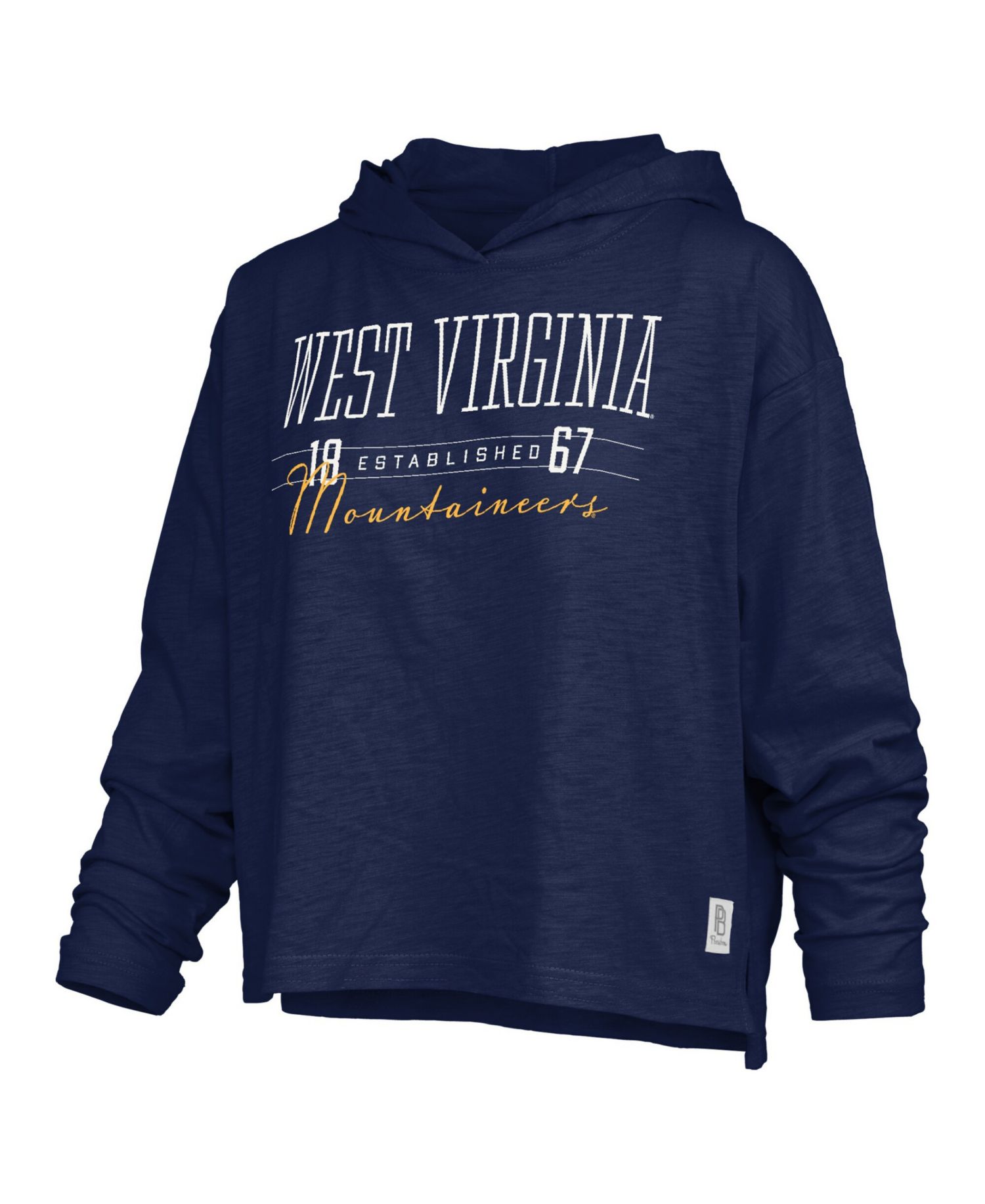 Women's Navy West Virginia Mountaineers Castillo Slub Waist Length Long Sleeve Hoodie