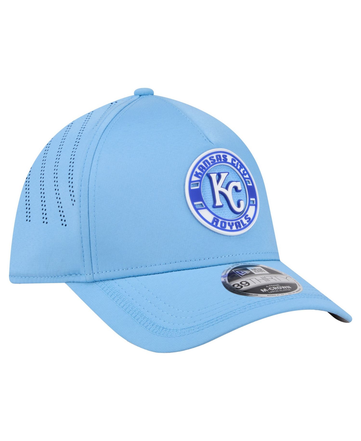Men's Light Blue Kansas City Royals Patch 39THIRTY A-Frame M-Crown Perforated Flex Hat