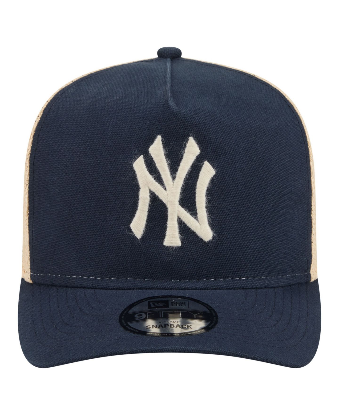 Мужская кепка New Era Navy/Natural New York Yankees Grained 9FIFTY A-Frame Trucker Adjustable Hat — фото 2