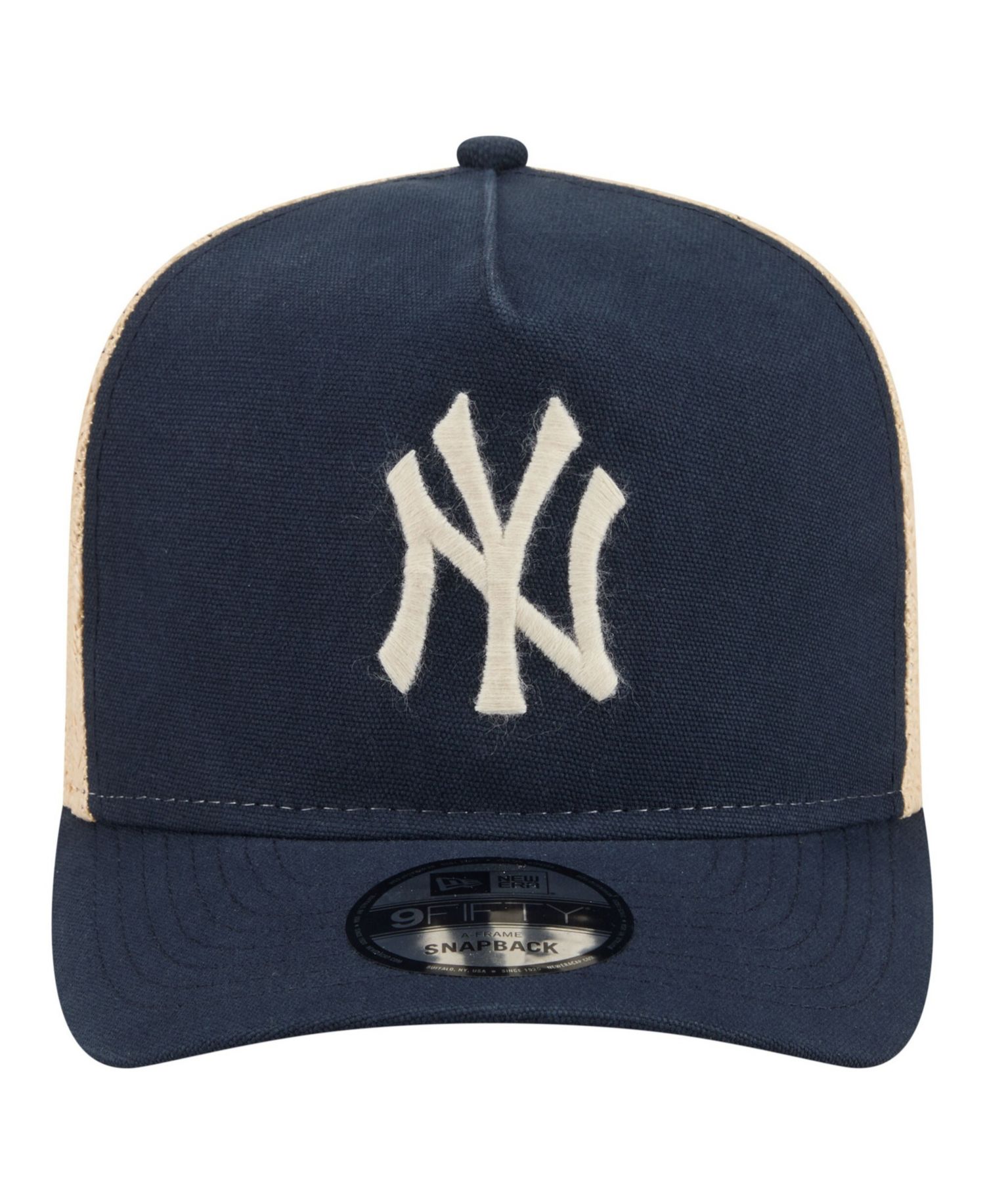 Men's Navy/Natural New York Yankees Grained 9FIFTY A-Frame Trucker Adjustable Hat