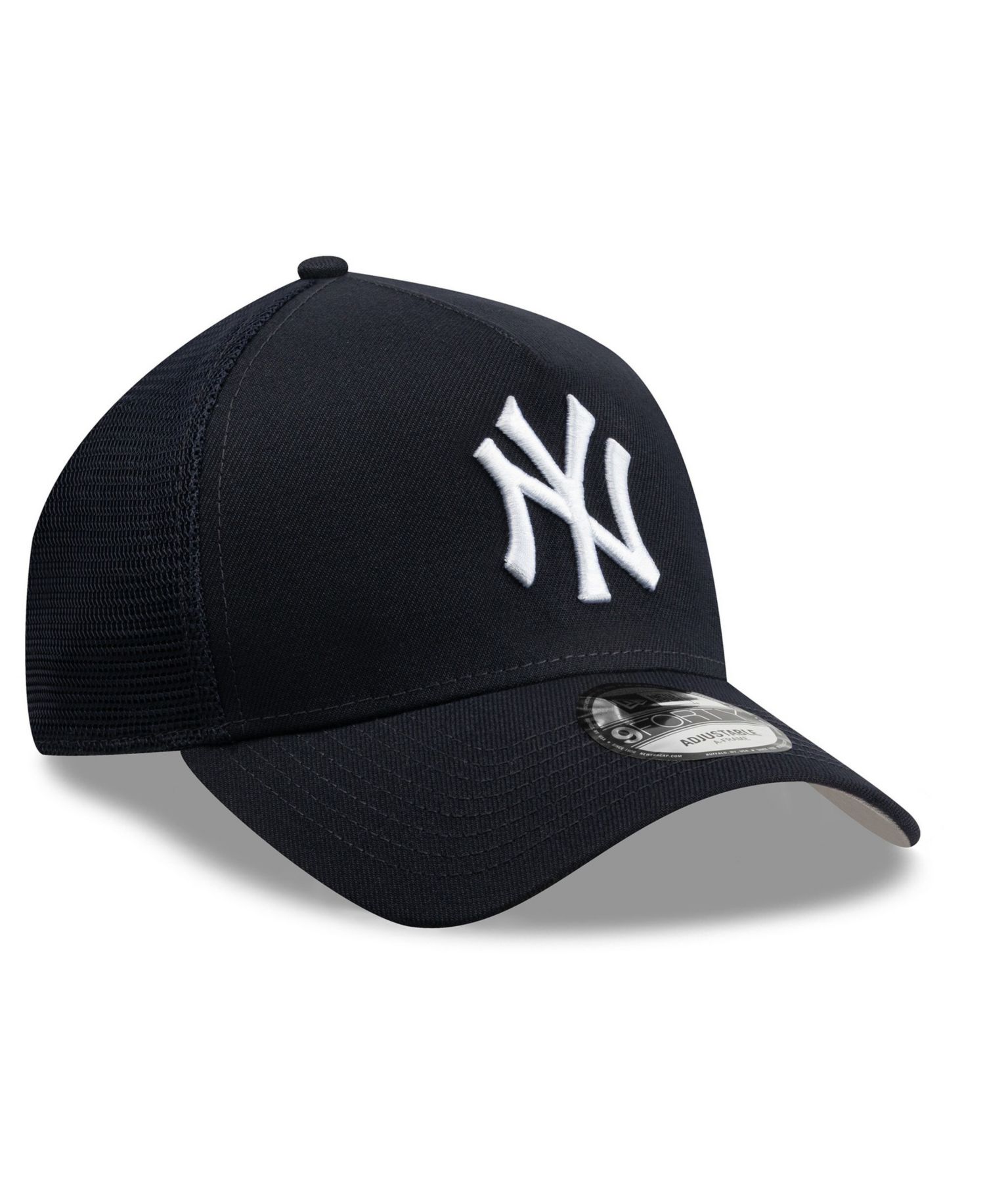 Men's Navy New York Yankees Side Script 9FORTY A-Frame Trucker Adjustable Hat