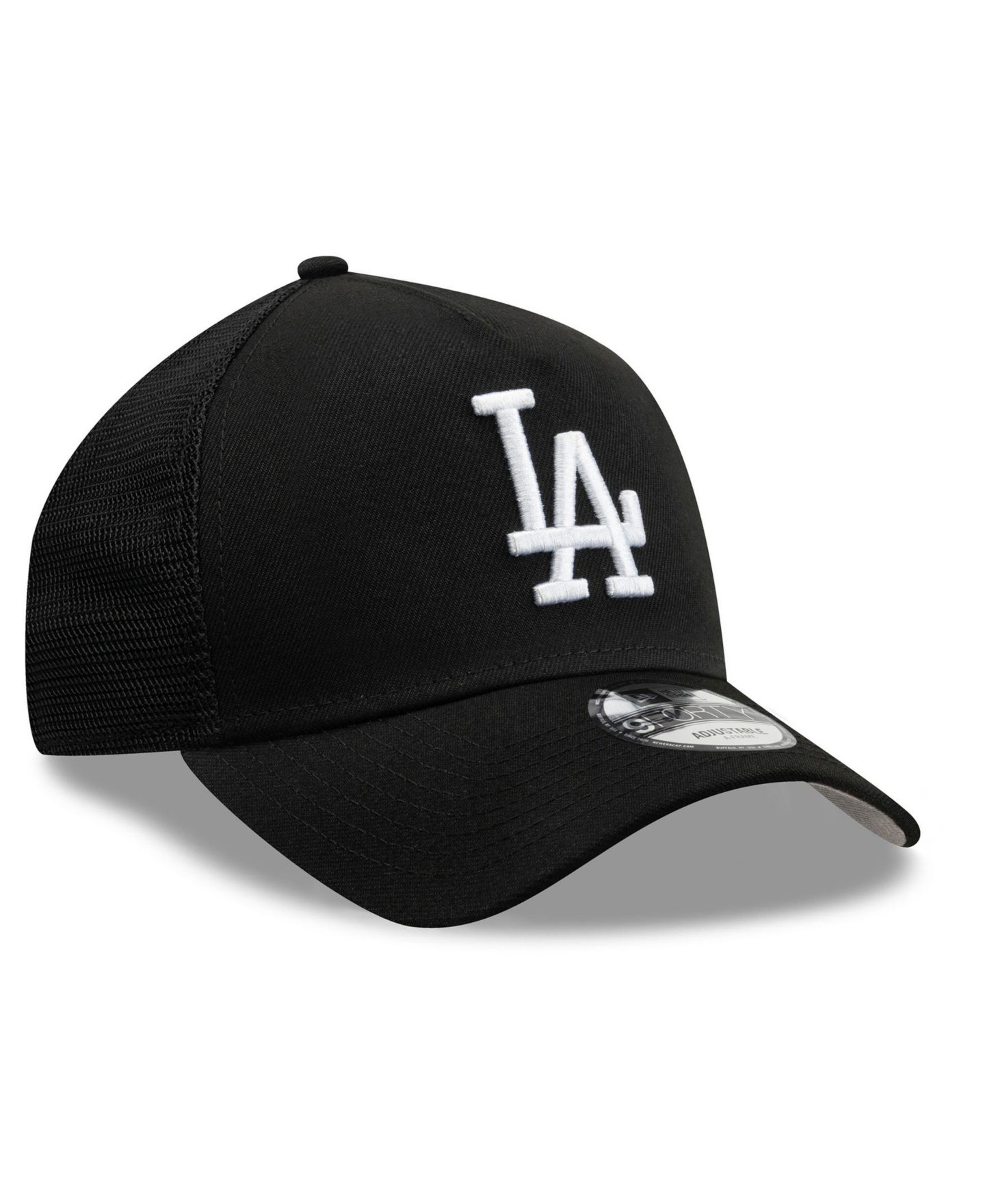 Мужская кепка New Era Black Los Angeles Dodgers Side Script 9FORTY A-Frame Trucker Adjustable Hat — фото 3