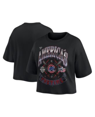 Women's Black Chicago Cubs Americana Crop T-Shirt