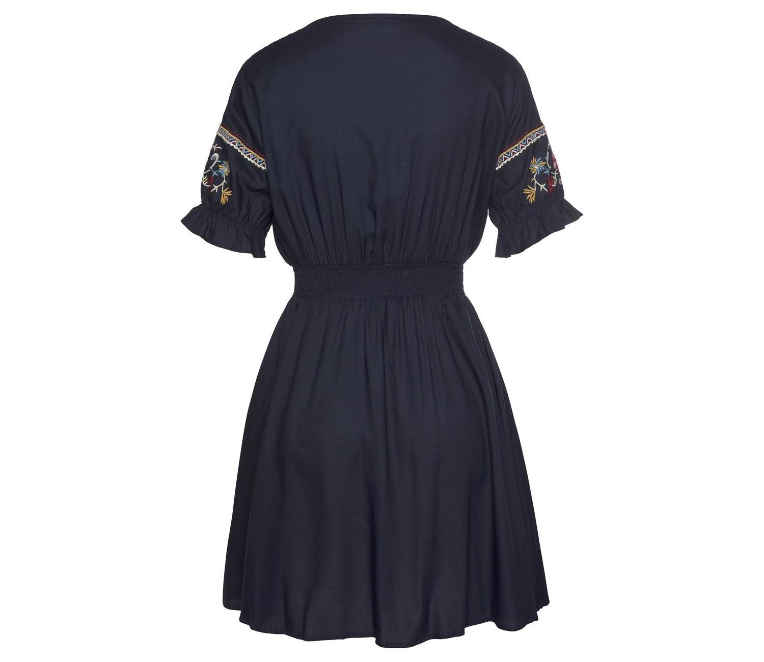 Women's Viscose Embroidered Short A-Line Elastic-Waist Short Dress