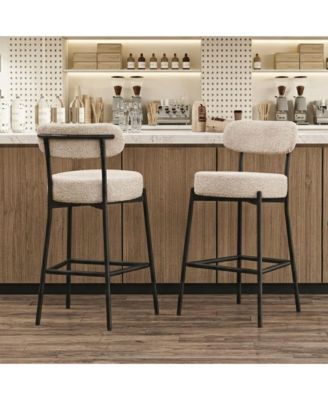 30" Bar Stools Set of 2, Counter Height Bar Chairs with Backrest and Footrest