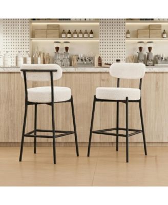 30" Bar Stools Set of 2, Counter Height Bar Chairs with Backrest and Footrest