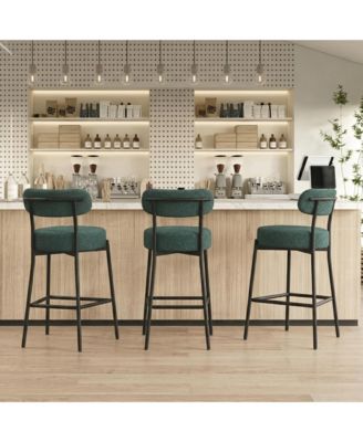 30" Bar Stools Set of 3, Counter Height Bar Chairs with Backrest and Footrest