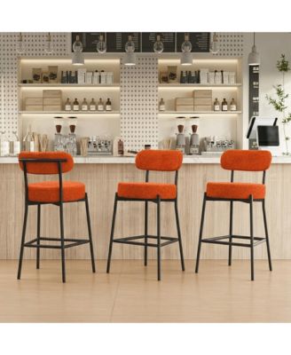 30" Bar Stools Set of 3, Counter Height Bar Chairs with Backrest and Footrest