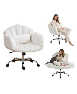 Cross-Legged Office Chair With Flip-up Arms, Chenille Criss Cross Vanity Chair, Height Adjustable Swivel Home Office Chair