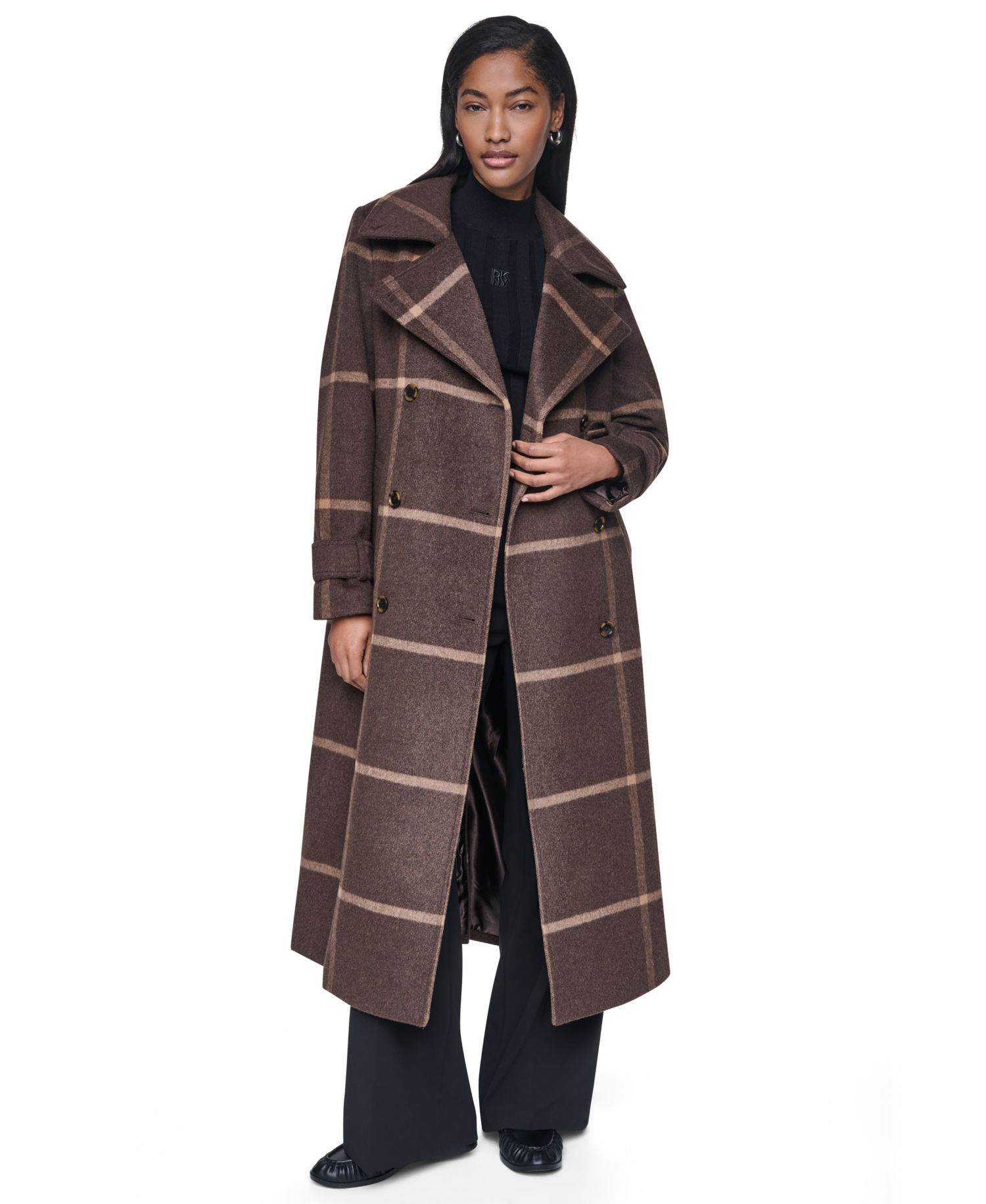 Womens Notch Collar Belted Wrap Coat