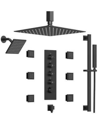 Ceiling Mount 16" High-Pressure Rainfall Shower Faucet Dual Rainfall Shower Head System with Thermostatic Valve