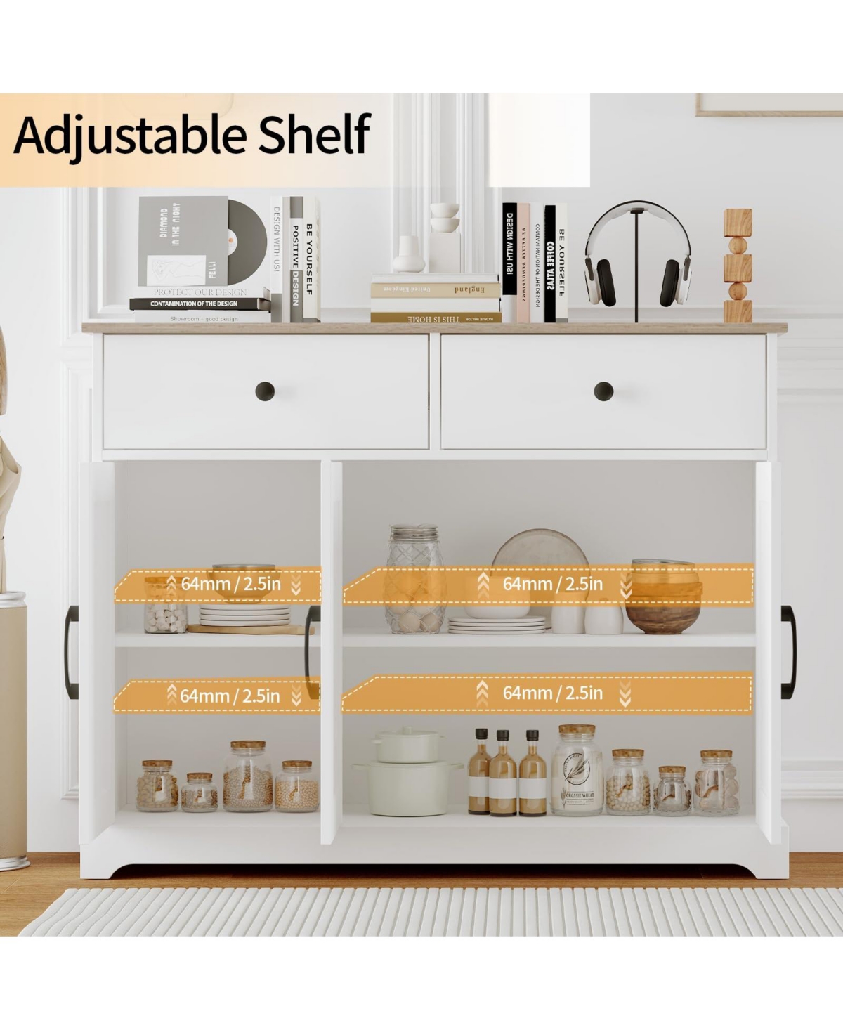 homfan Sideboard Buffet Cabinet with Storage Farmhouse Kitchen Cabinet with Adjustable Shelf and Barn Doors for Living Dining Room