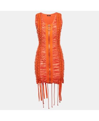 Women's Satin Lace Up Ruched Mini Dress