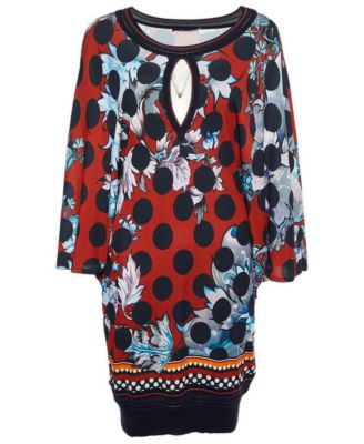 Women's Floral Printed Jersey and Knit Trim Mini Dress