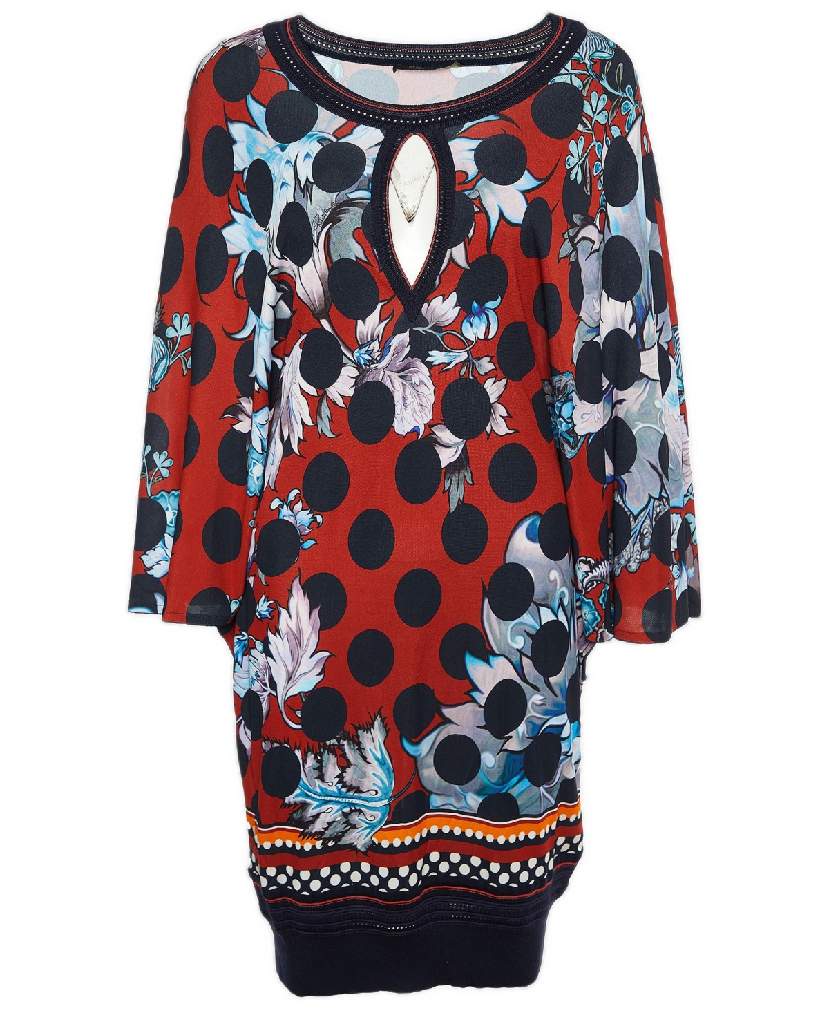 Pre-Owned Roberto Cavalli Women's Floral Printed Jersey and Knit Trim Mini Dress