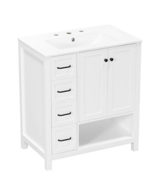 30 Inch Bathroom Vanity with Sink Top Two Doors Two Drawers Solid Wood Open Shelf MDF Boards One Package