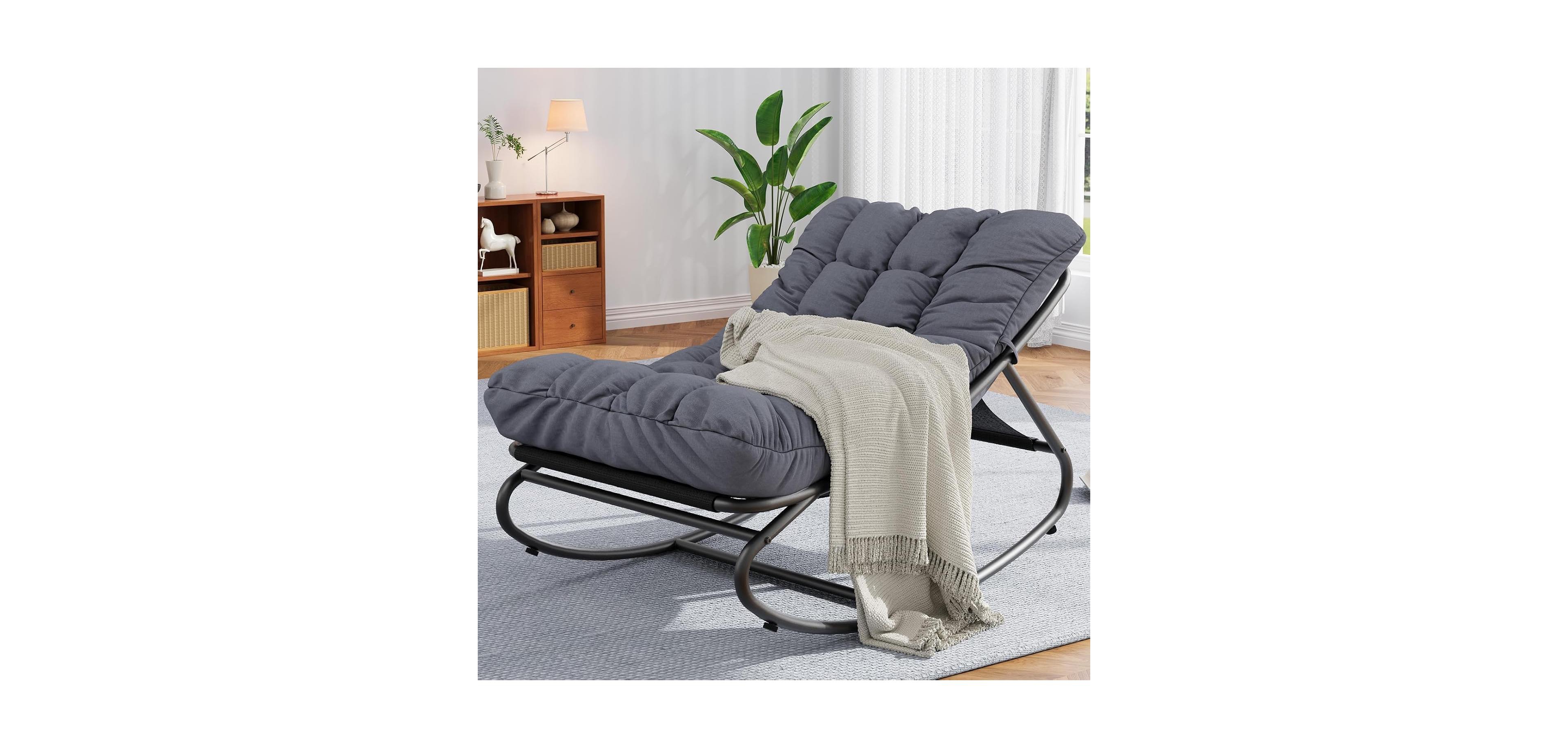 gaomon Weather Resistant Metal Rocking Chair for Outdoor Modern Patio with Thick Cushions Comfortable Rocker Porch, Backyard