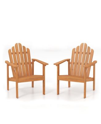 2 Piece Stackable Adirondack Chairs Acacia Wood Chairs with Slatted Backrests and Seats