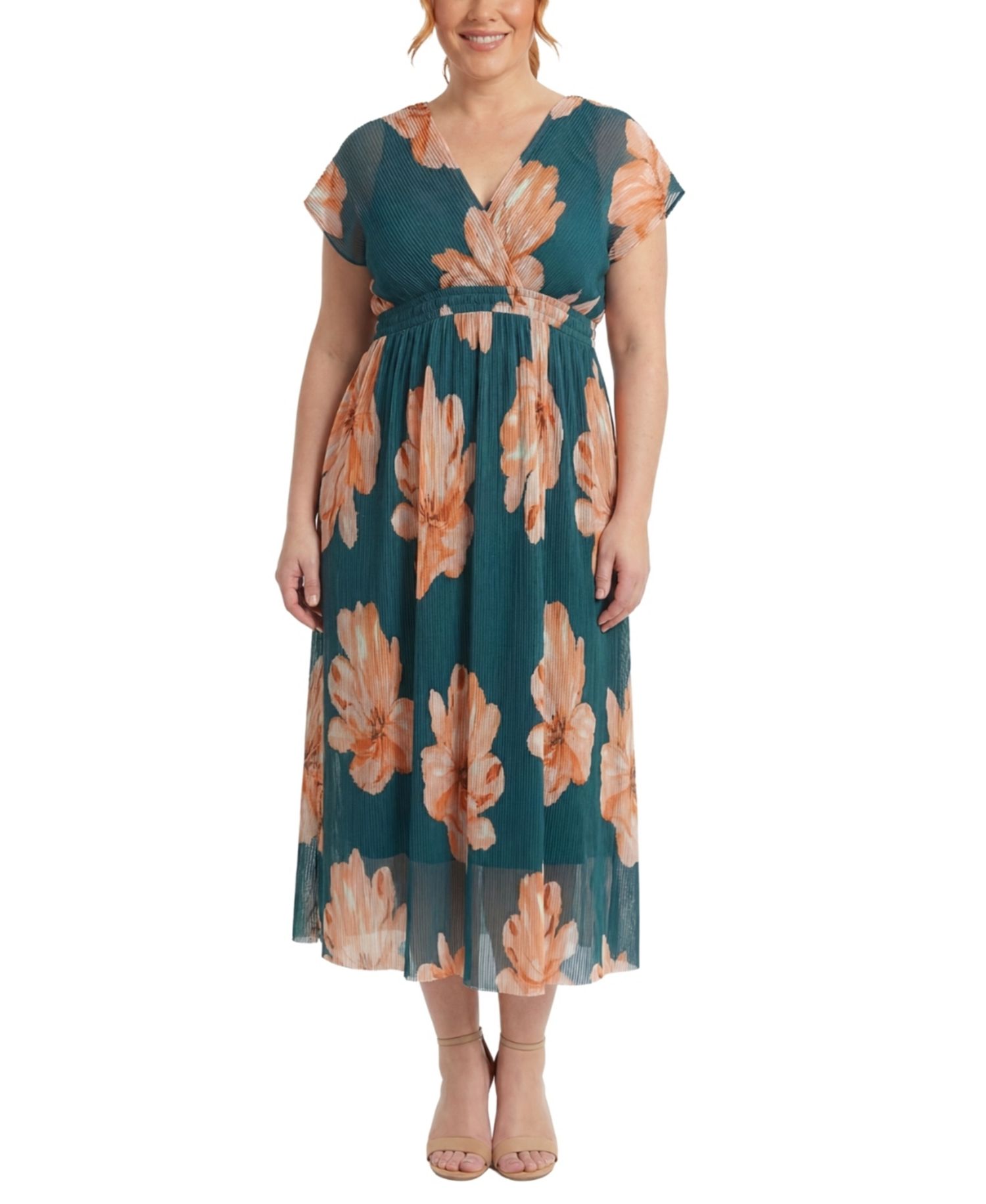 Plus Size Pleated Surplice-Neck Fit & Flare Dress