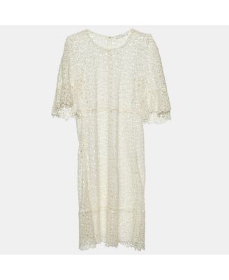 Women's Eggshell Guipure Lace Sheer Knee Length Dress