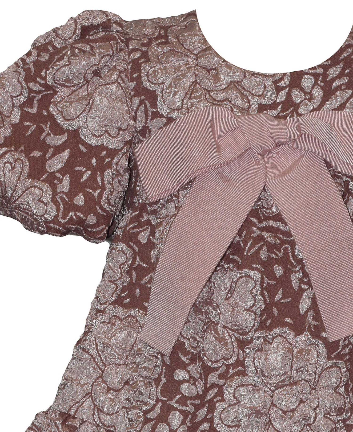 Baby Girls' Jacquard with Bow Short-Sleeve Dress with Diaper Cover, 2-Piece set
