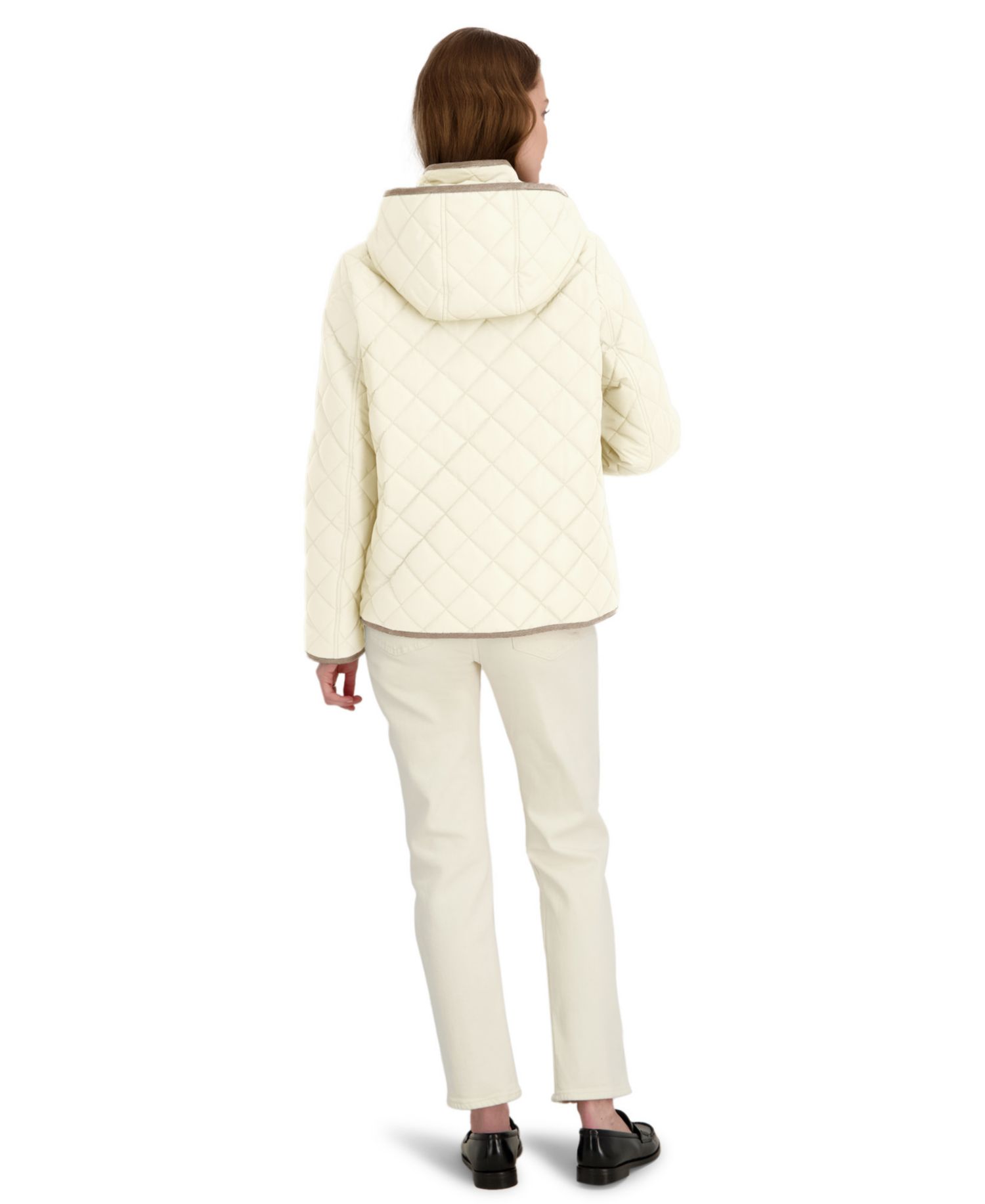 Women's Hooded Cordouroy Trim Quilted Coat