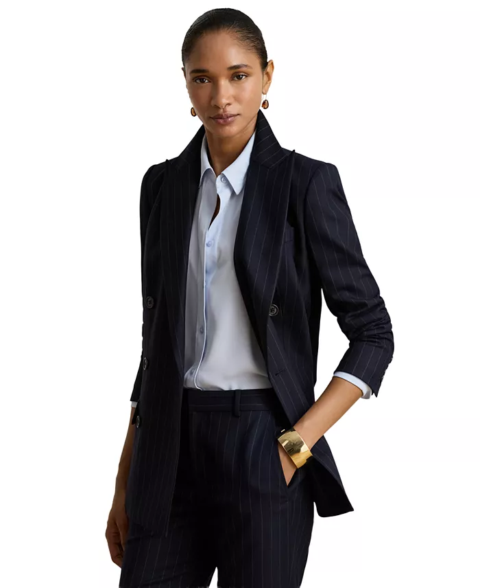 Women's Pinstripe Double-Breasted Twill Blazer