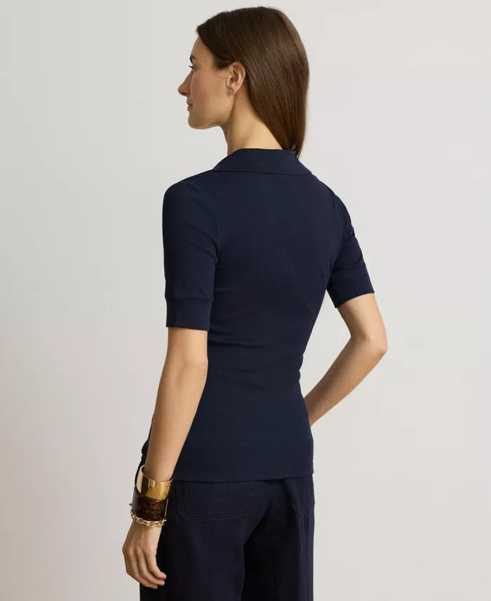 Women's Jersey Short-Sleeve Collared Top - thumbnail 4