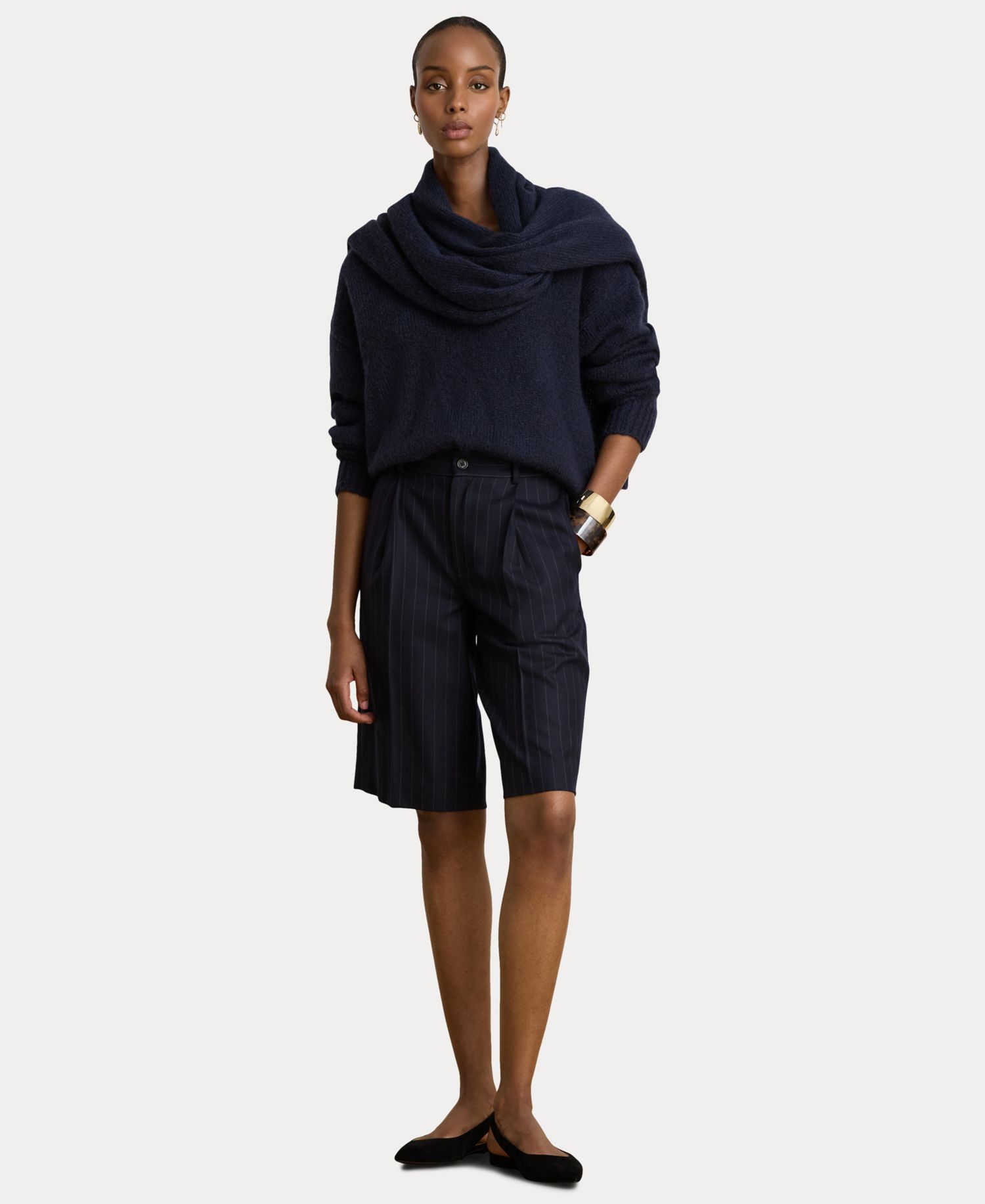 Women's Pinstripe Wool-Blend Twill Bermuda Shorts, 12" Inseam