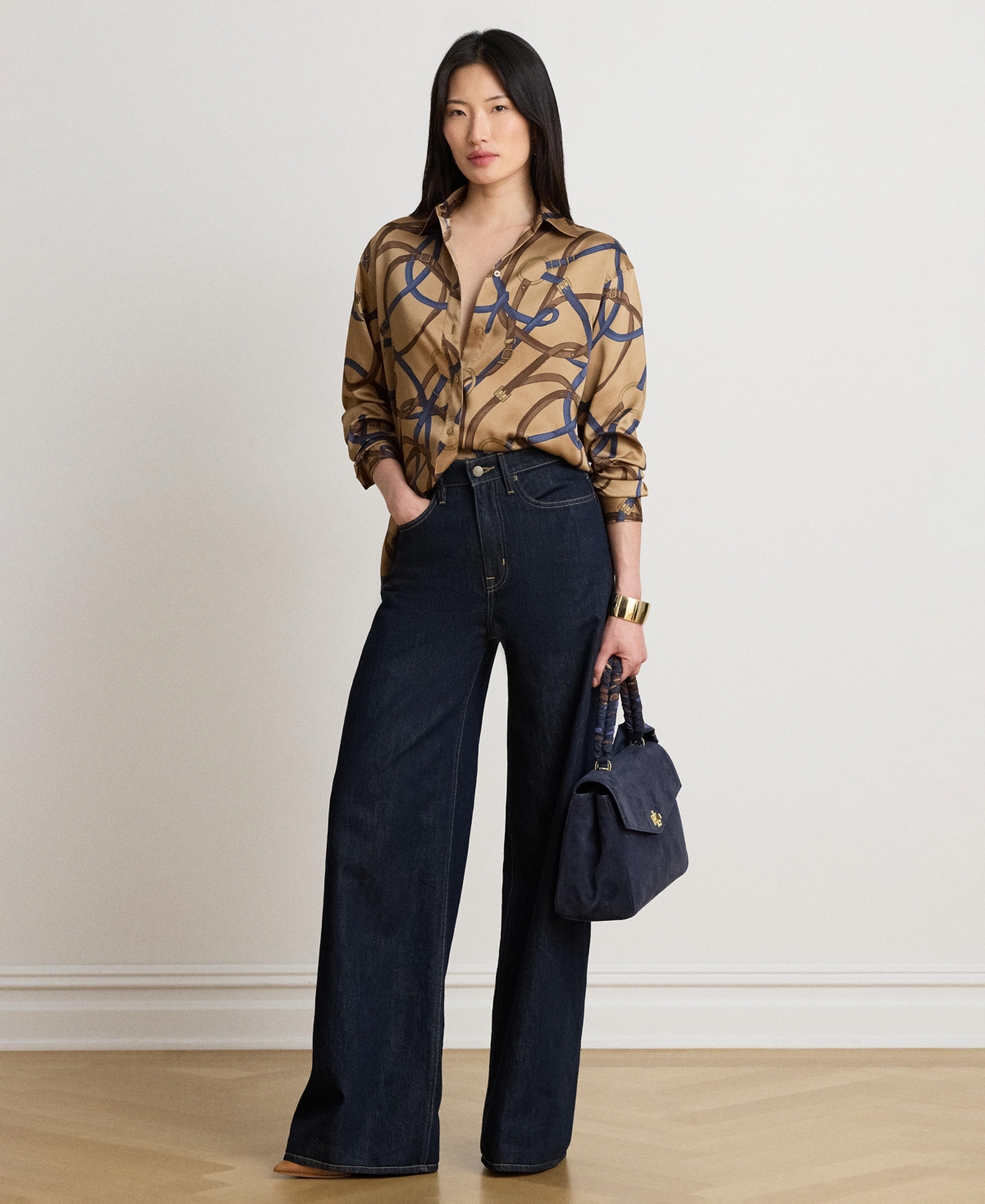 Lauren Ralph Women's Belting Print Collared Shirt