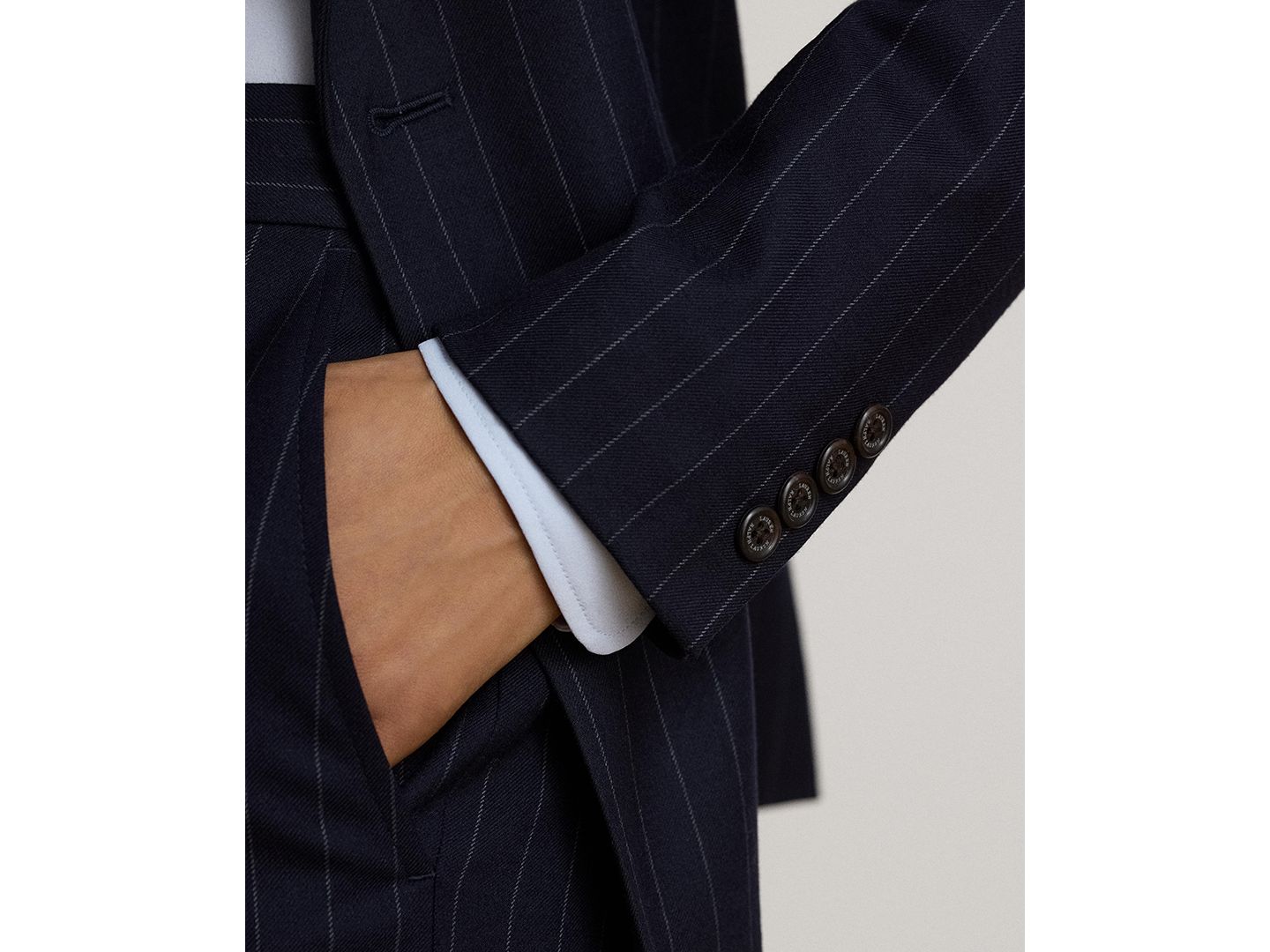 Женский пиджак Lauren Ralph Lauren Pinstripe Double-Breasted Twill Blazer, цвет: Тёмно-синий / Кремовый — фото 4